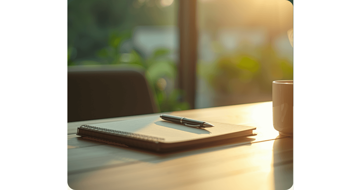 Calm desk with notebook and pen, editorial photograph for a workplace performance guide